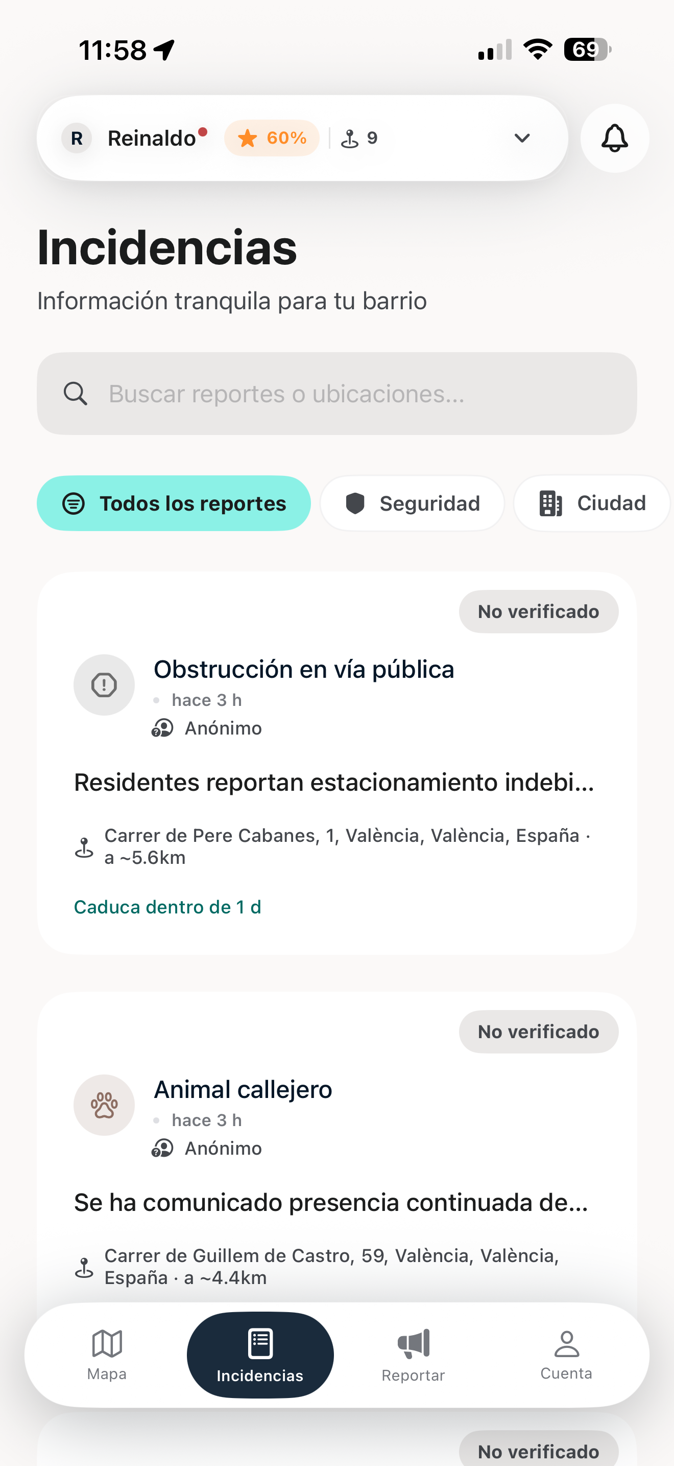 Feed de incidencias de Vura