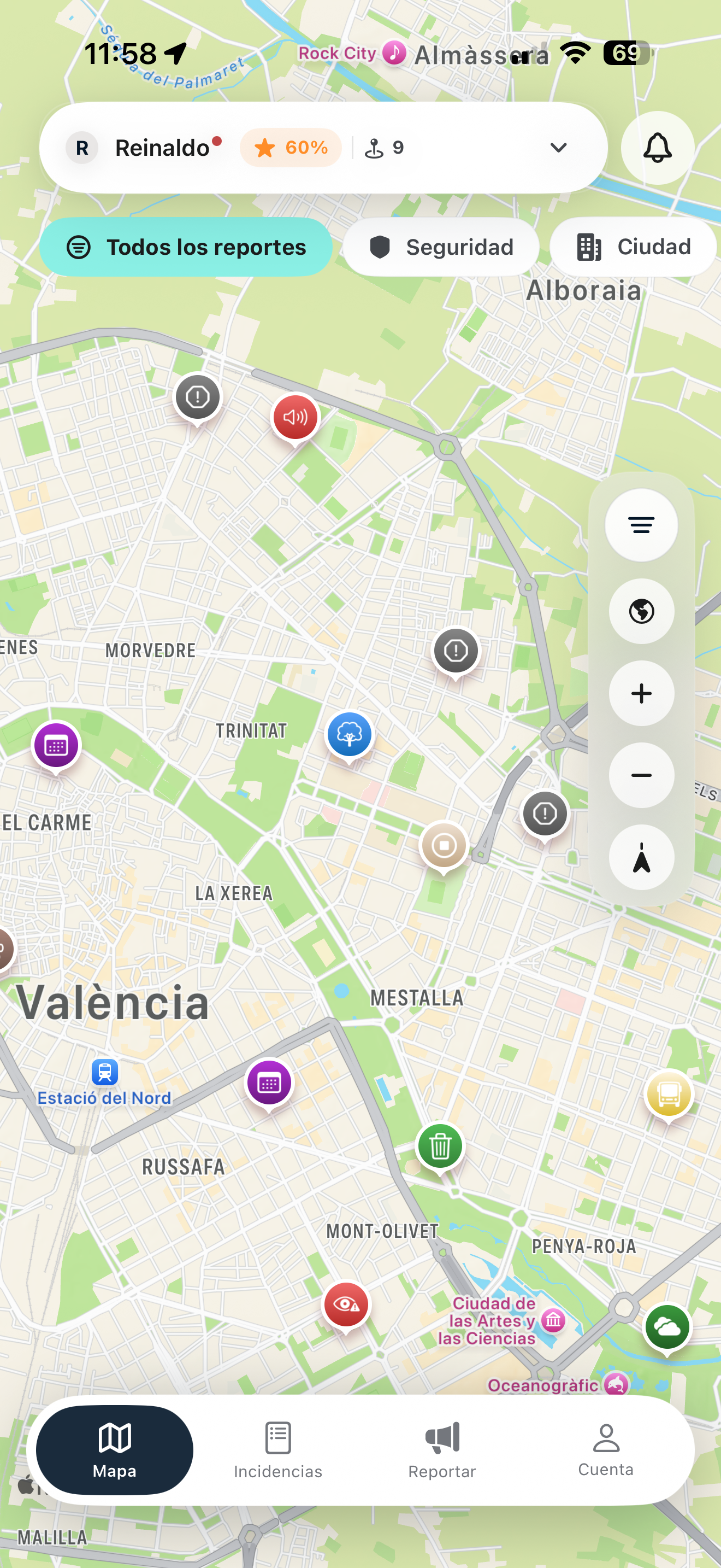 Mapa de Vura con incidencias cercanas en Valencia